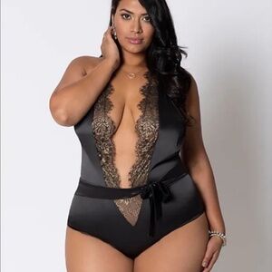 New Black Plunging satin Teddy